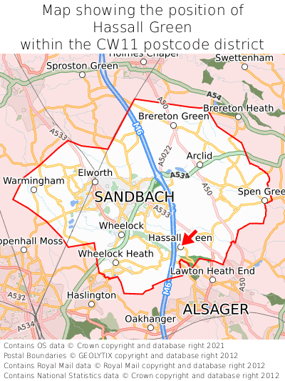 Map showing location of Hassall Green within CW11