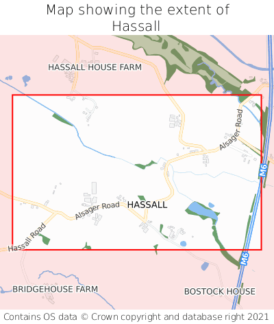 Map showing extent of Hassall as bounding box