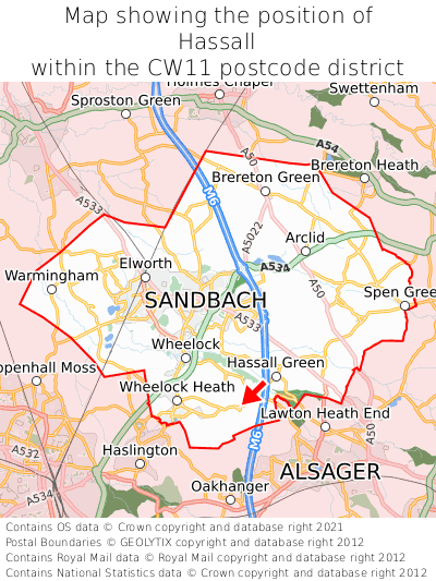 Map showing location of Hassall within CW11