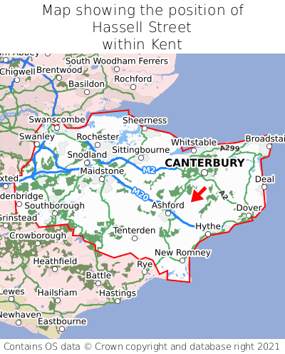 Map showing location of Hassell Street within Kent