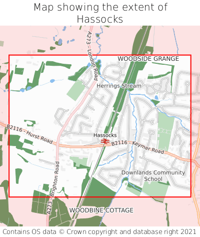 Map showing extent of Hassocks as bounding box