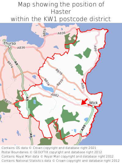 Map showing location of Haster within KW1