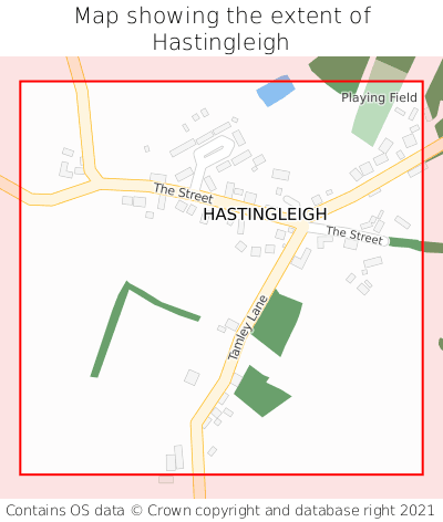 Map showing extent of Hastingleigh as bounding box