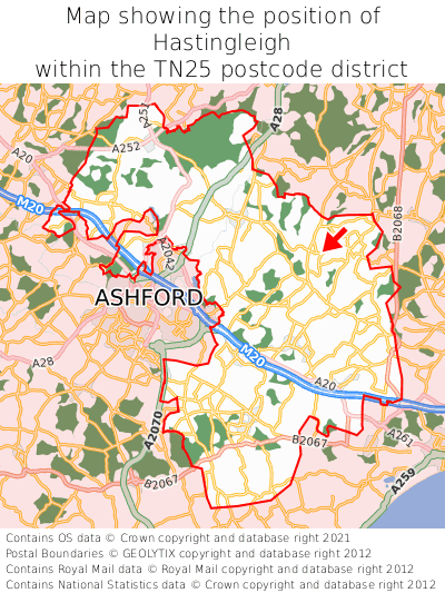 Map showing location of Hastingleigh within TN25