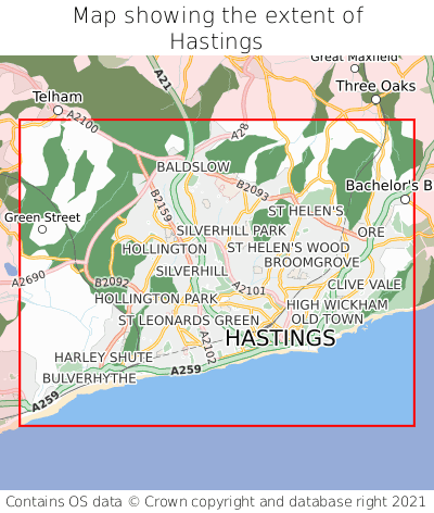 Map showing extent of Hastings as bounding box