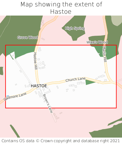 Map showing extent of Hastoe as bounding box