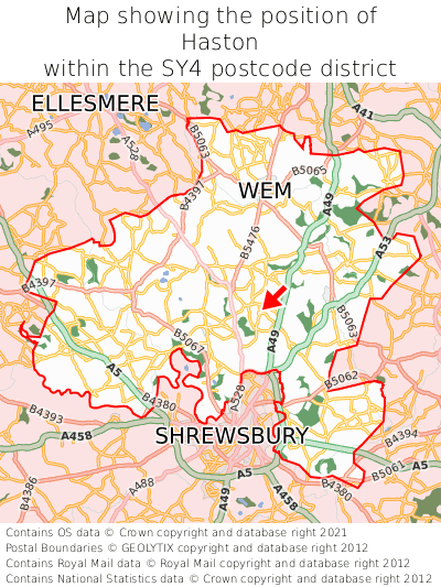 Map showing location of Haston within SY4