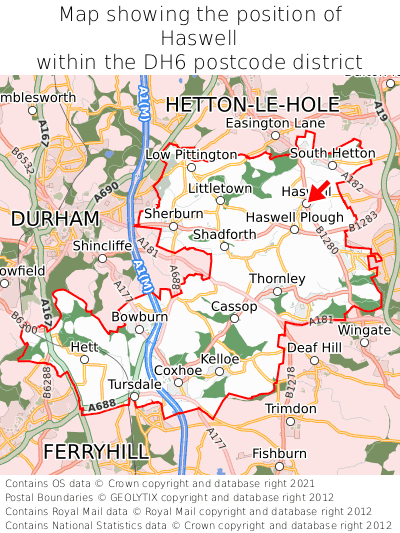 Map showing location of Haswell within DH6