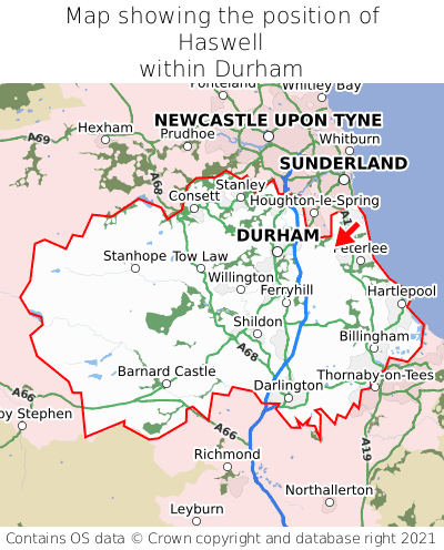 Map showing location of Haswell within Durham
