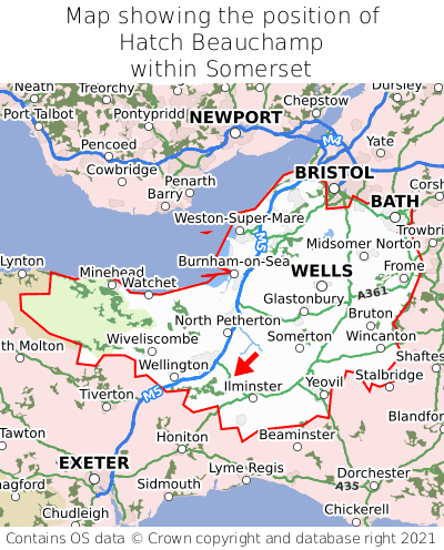 Map showing location of Hatch Beauchamp within Somerset