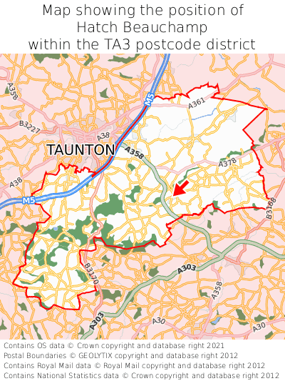 Map showing location of Hatch Beauchamp within TA3