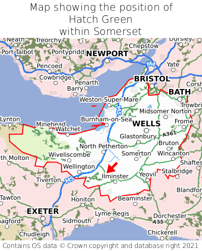 Map showing location of Hatch Green within Somerset