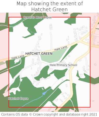 Map showing extent of Hatchet Green as bounding box