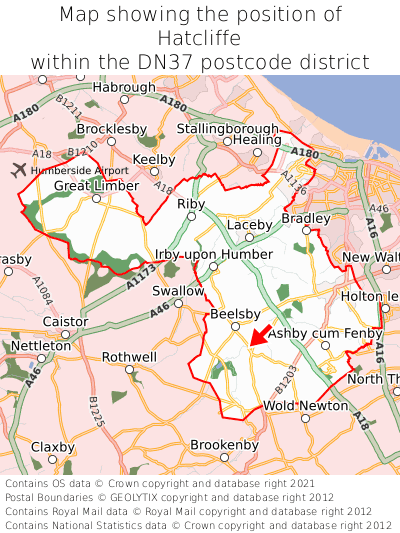 Map showing location of Hatcliffe within DN37