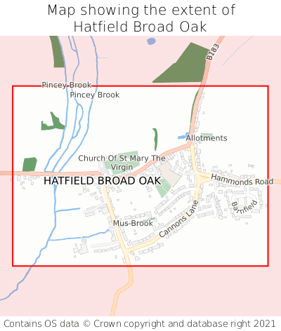 Map showing extent of Hatfield Broad Oak as bounding box