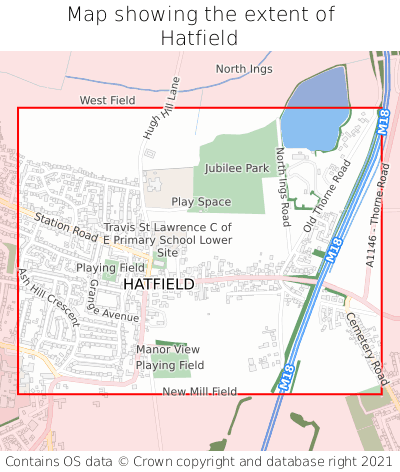 Map showing extent of Hatfield as bounding box