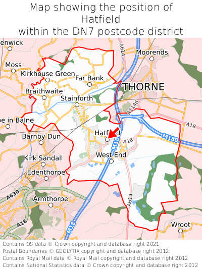 Map showing location of Hatfield within DN7