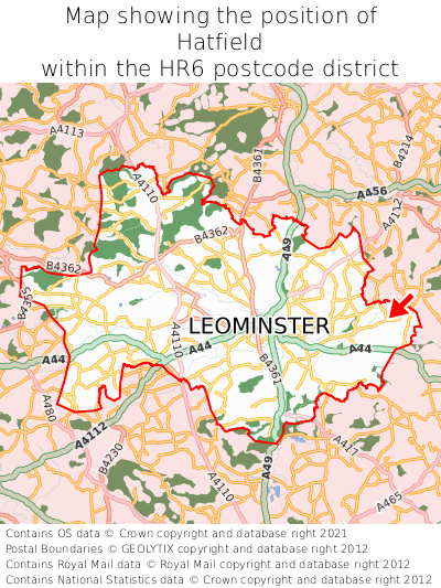 Map showing location of Hatfield within HR6