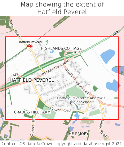 Map showing extent of Hatfield Peverel as bounding box