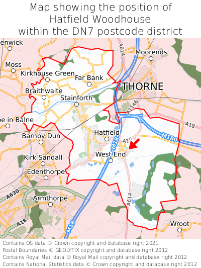 Map showing location of Hatfield Woodhouse within DN7