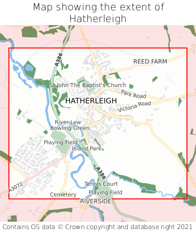 Map showing extent of Hatherleigh as bounding box