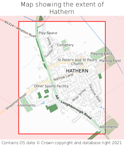 Map showing extent of Hathern as bounding box
