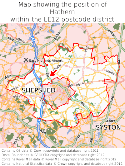 Map showing location of Hathern within LE12