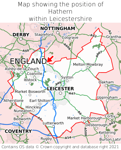 Map showing location of Hathern within Leicestershire