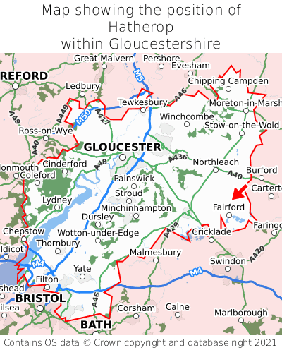 Map showing location of Hatherop within Gloucestershire