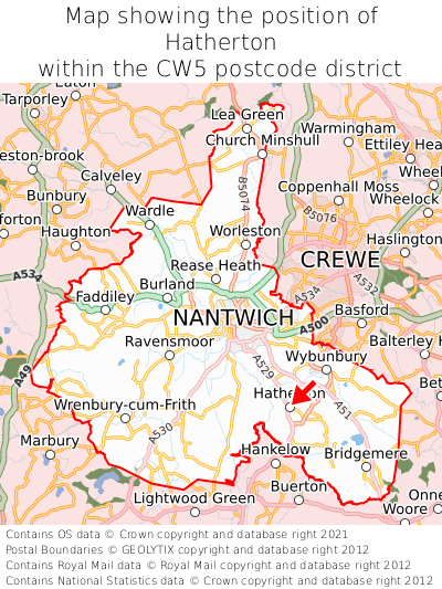 Map showing location of Hatherton within CW5