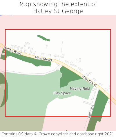 Map showing extent of Hatley St George as bounding box
