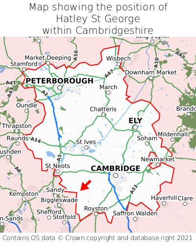 Map showing location of Hatley St George within Cambridgeshire