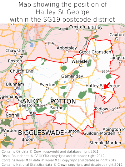 Map showing location of Hatley St George within SG19