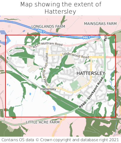 Map showing extent of Hattersley as bounding box