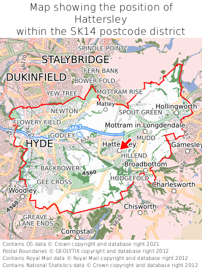 Map showing location of Hattersley within SK14