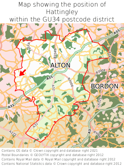 Map showing location of Hattingley within GU34