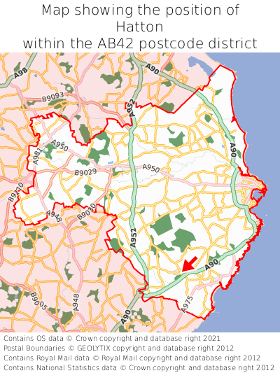 Map showing location of Hatton within AB42