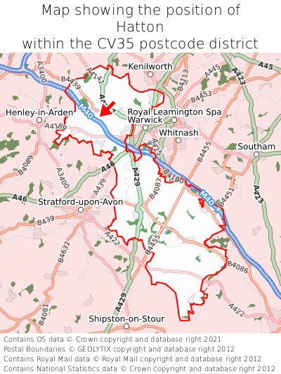 Map showing location of Hatton within CV35