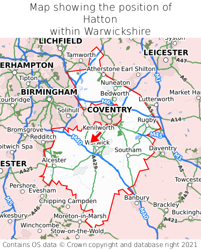 Map showing location of Hatton within Warwickshire