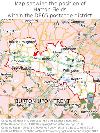 Map showing location of Hatton Fields within DE65