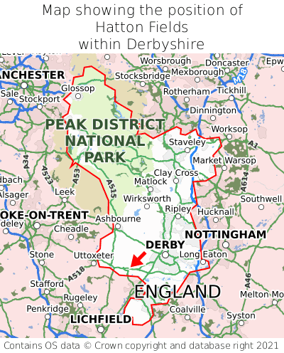 Map showing location of Hatton Fields within Derbyshire