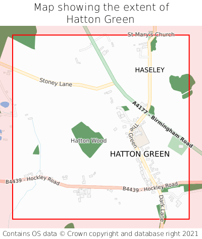Map showing extent of Hatton Green as bounding box