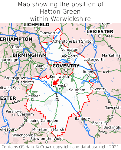 Map showing location of Hatton Green within Warwickshire