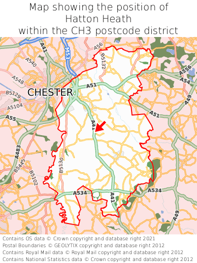 Map showing location of Hatton Heath within CH3