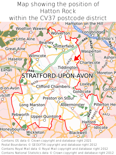 Map showing location of Hatton Rock within CV37