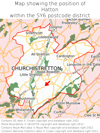 Map showing location of Hatton within SY6