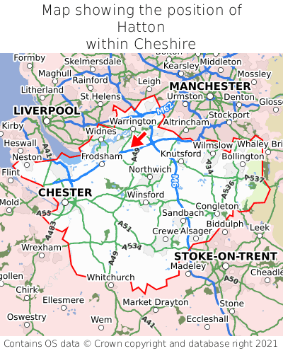 Map showing location of Hatton within Cheshire
