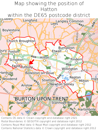 Map showing location of Hatton within DE65