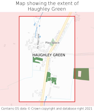 Map showing extent of Haughley Green as bounding box