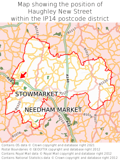 Map showing location of Haughley New Street within IP14